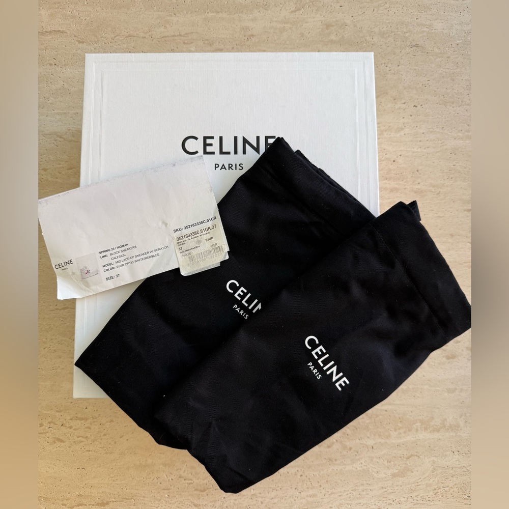 New Celine Mid Lace-up White Calf Skin Sneakers Size:37 - Picture 15 of 16